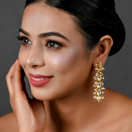 Oval Mirror Cascade Earrings with Pearl & Green Bead Clusters Pair